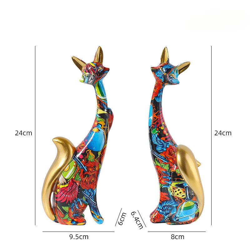Nordic Graffiti Painting Couple Fox Statue