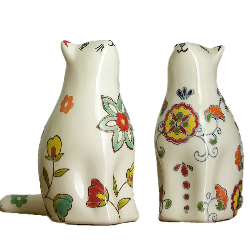 Asian Vintage Ceramic Cat Statues