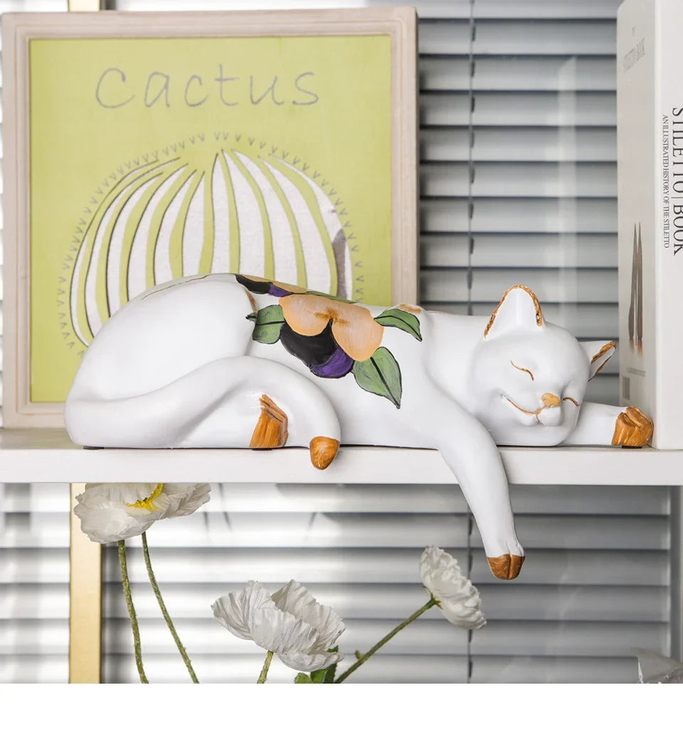 Floral Sleeping Cat Statue