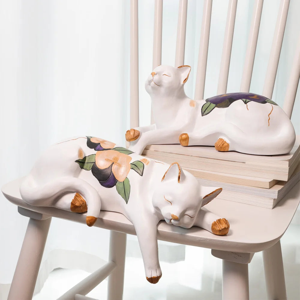 Floral Sleeping Cat Statue