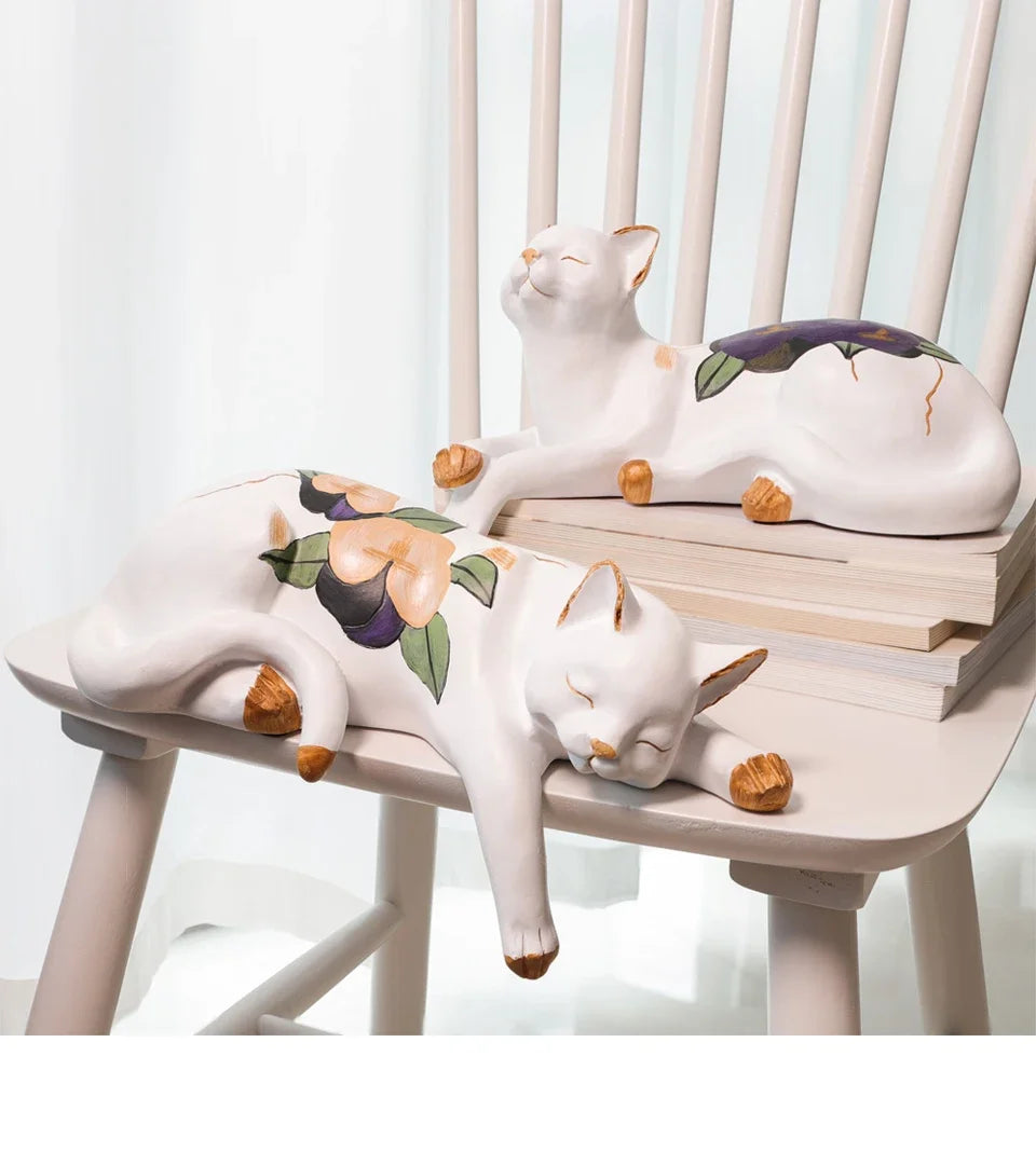 Floral Sleeping Cat Statue