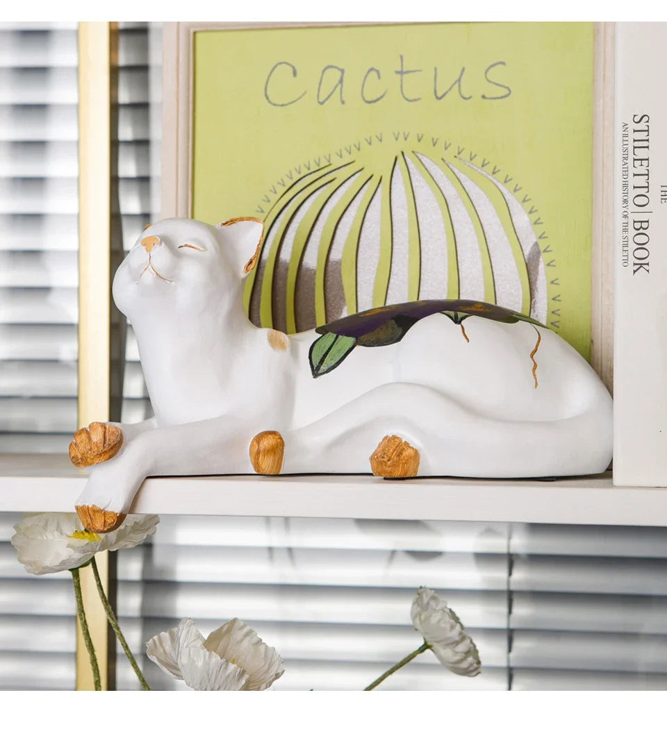 Floral Sleeping Cat Statue