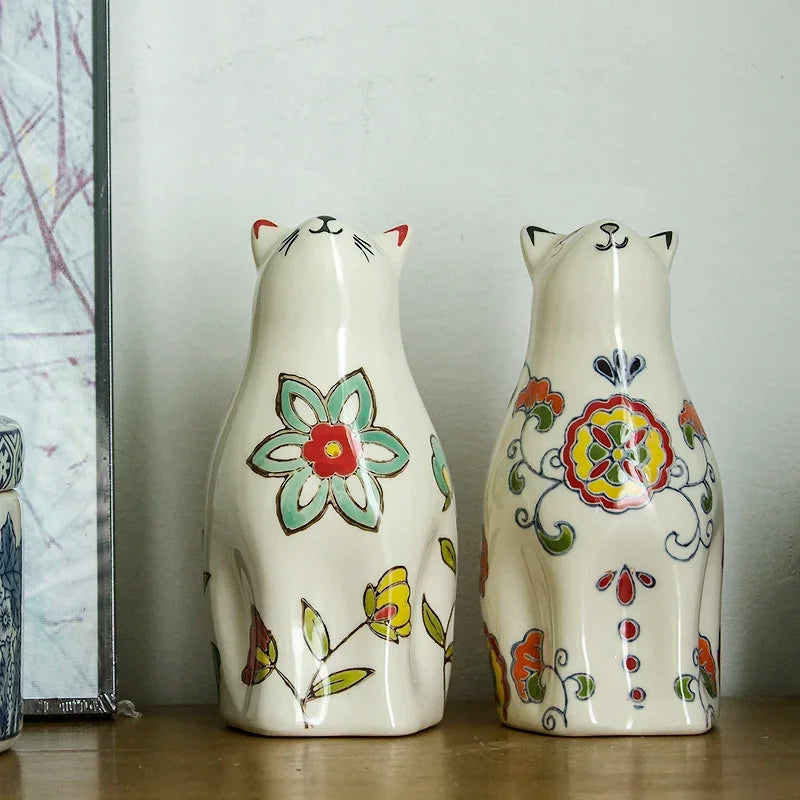 Asian Vintage Ceramic Cat Statues