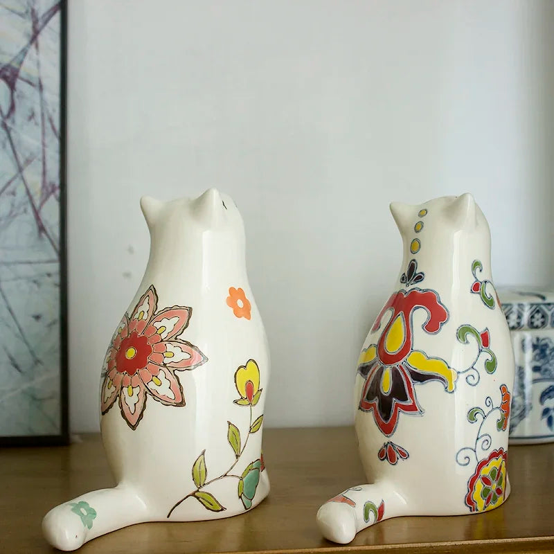 Asian Vintage Ceramic Cat Statues