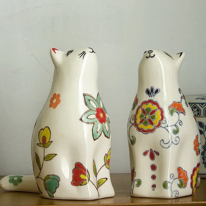 Asian Vintage Ceramic Cat Statues