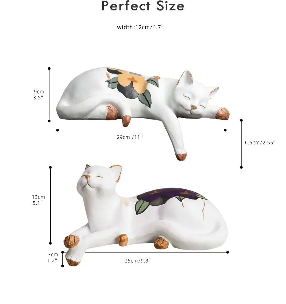 Floral Sleeping Cat Statue