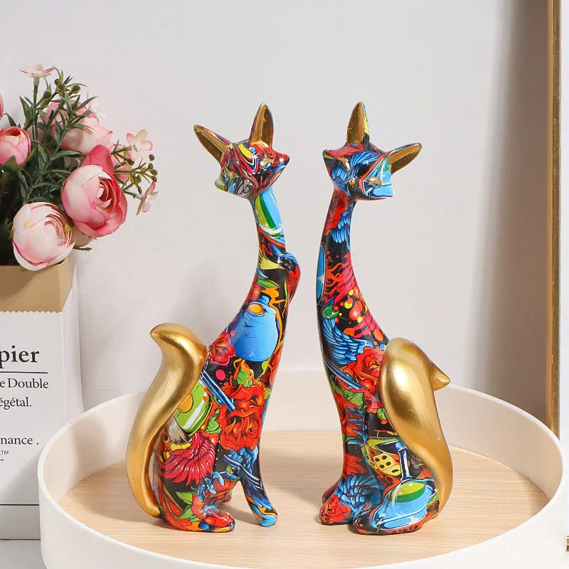 Nordic Graffiti Painting Couple Fox Statue