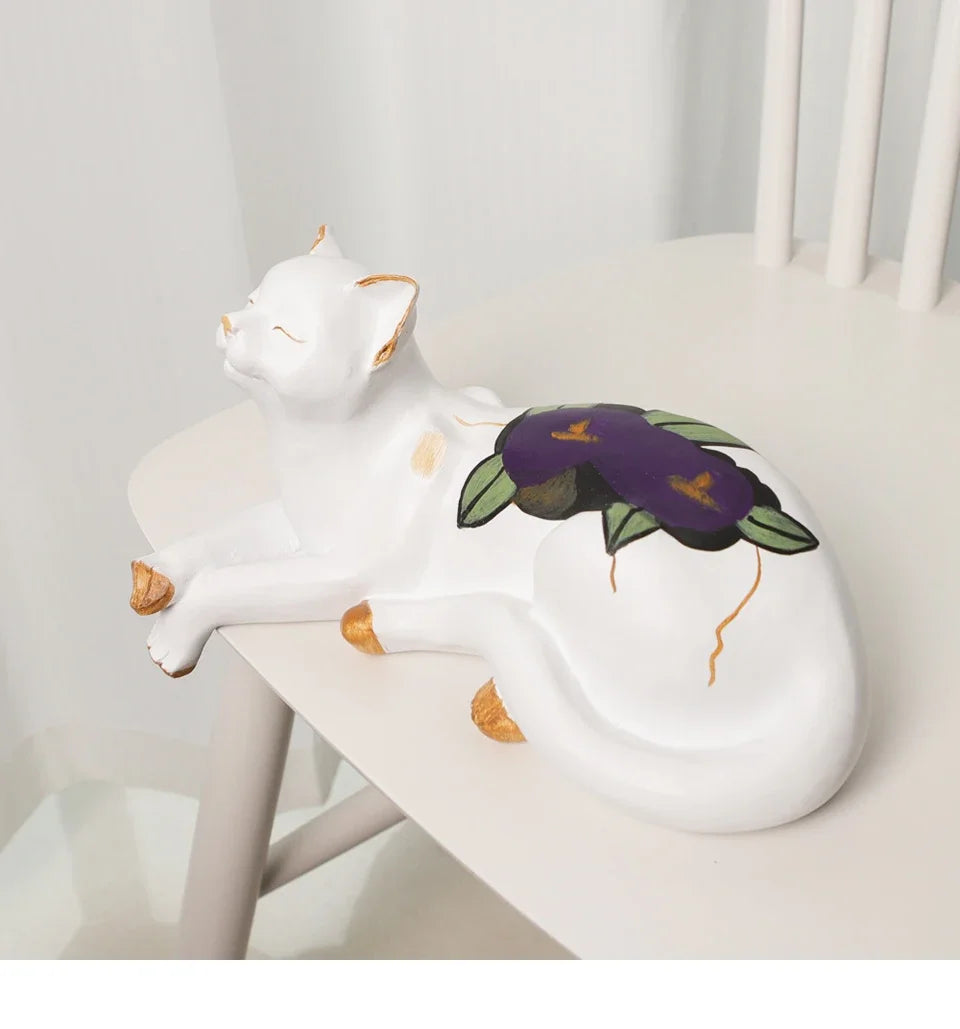 Floral Sleeping Cat Statue