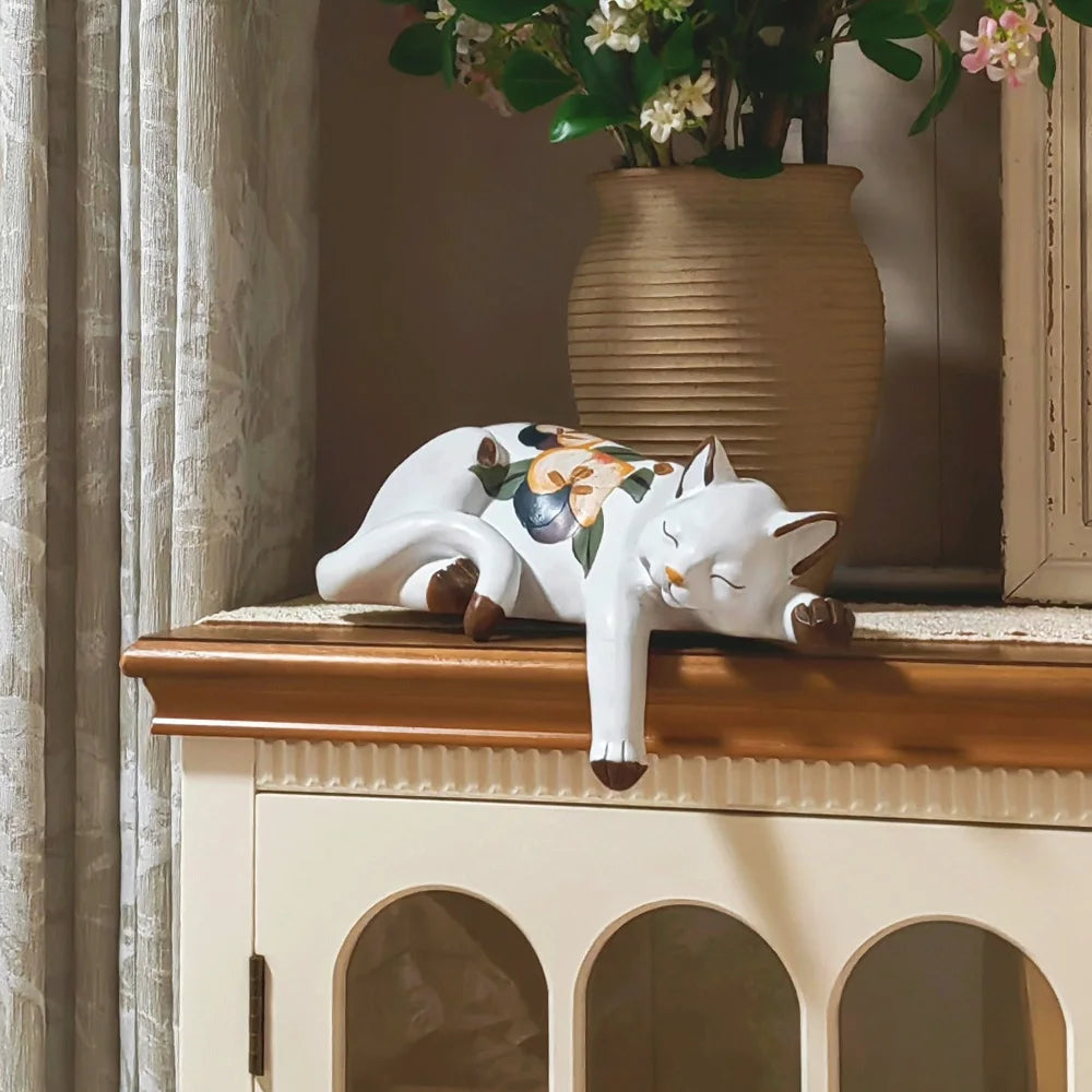 Floral Sleeping Cat Statue