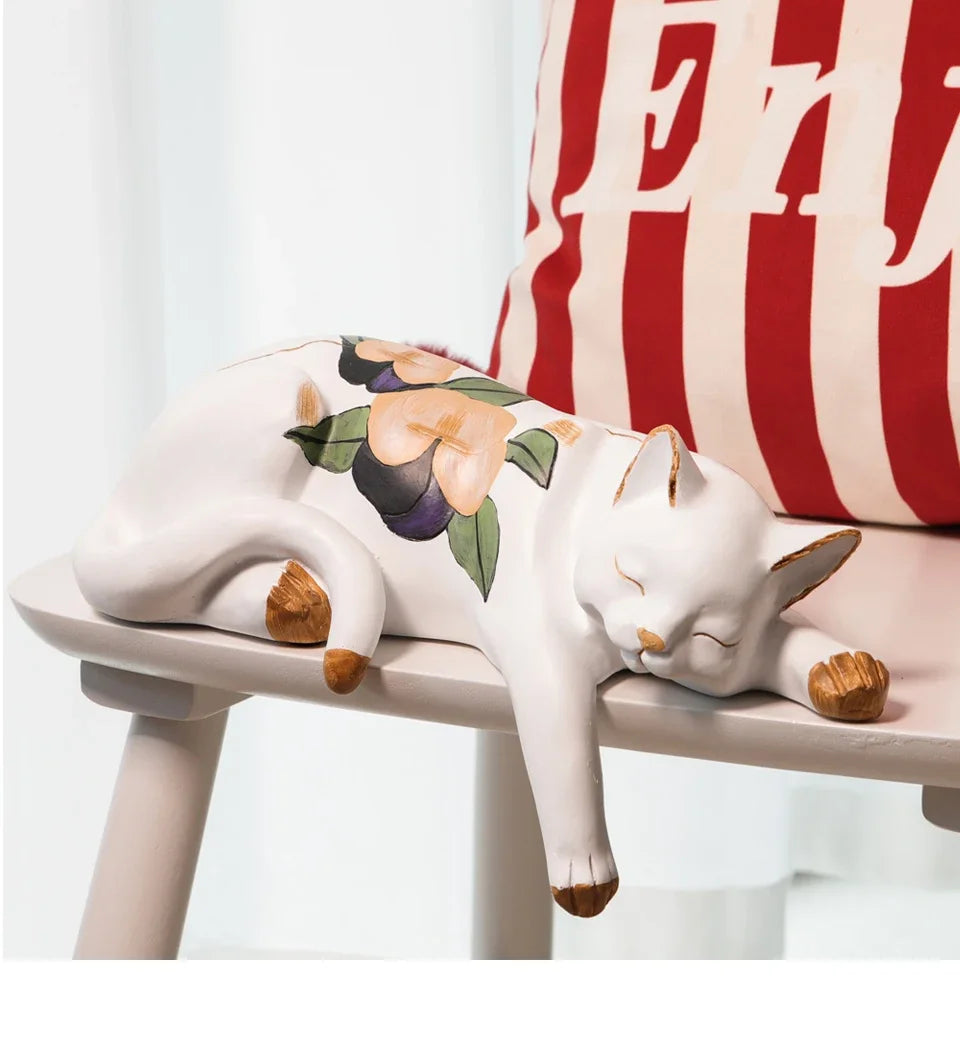 Floral Sleeping Cat Statue