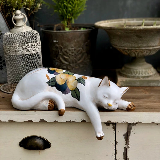 Floral Sleeping Cat Statue