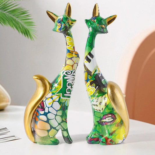 Nordic Graffiti Painting Couple Fox Statue
